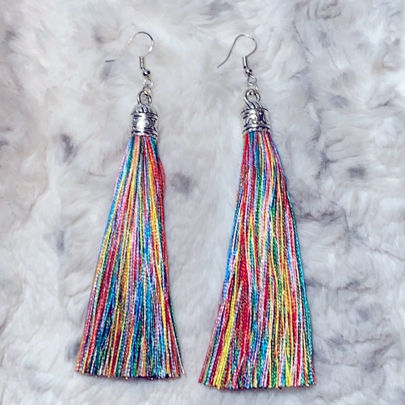 Jewelry - Boho Rainbow + Silver Tassel earrings!